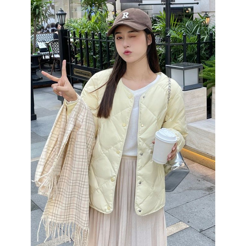 艾莱依羽绒服菱格轻薄羽绒服女短款2023冬季新款保暖内胆薄款小个