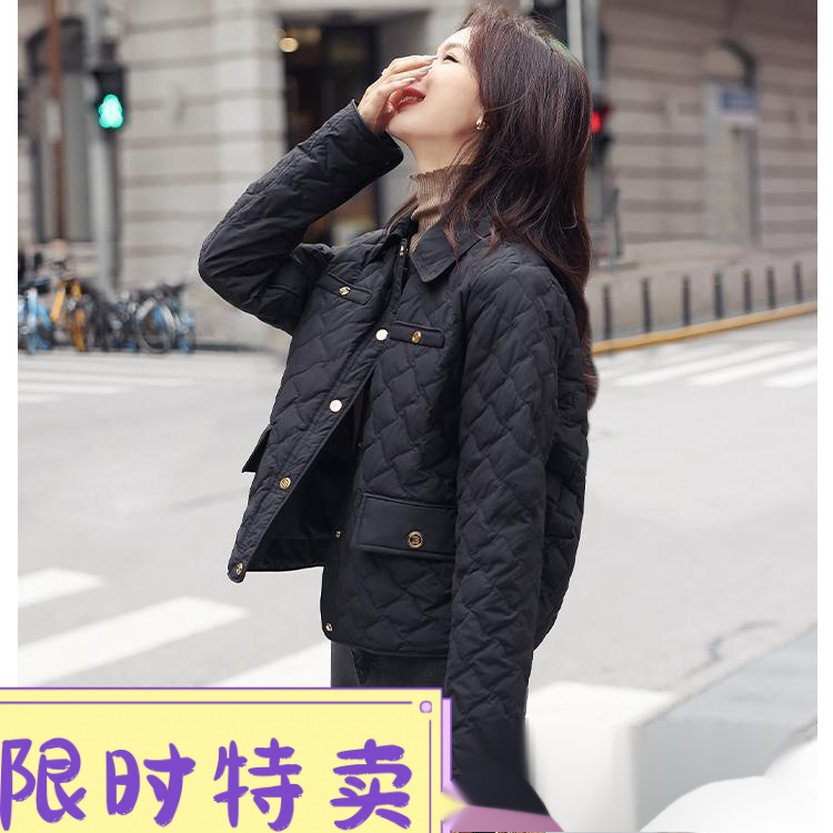鸭鸭短款轻薄羽绒服服女2023新款冬季女装洋气时尚袄子菱形小个子