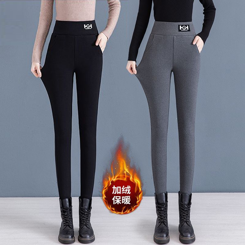 冬季打底裤女冬季新款加绒加厚女外穿高腰大码棉裤紧身保暖长裤