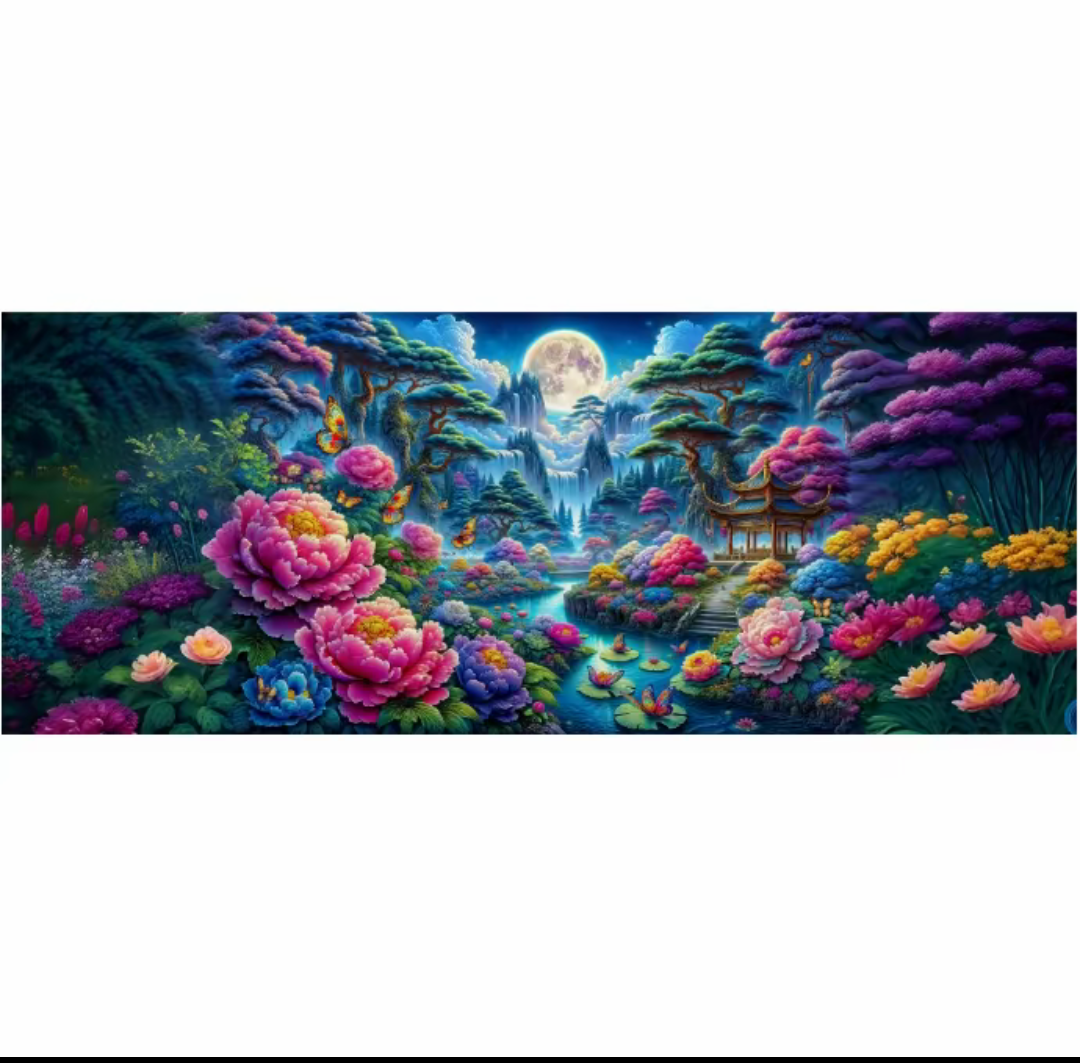 【1300】天香秘境 大格300x100 满绣无勾边十字绣套件