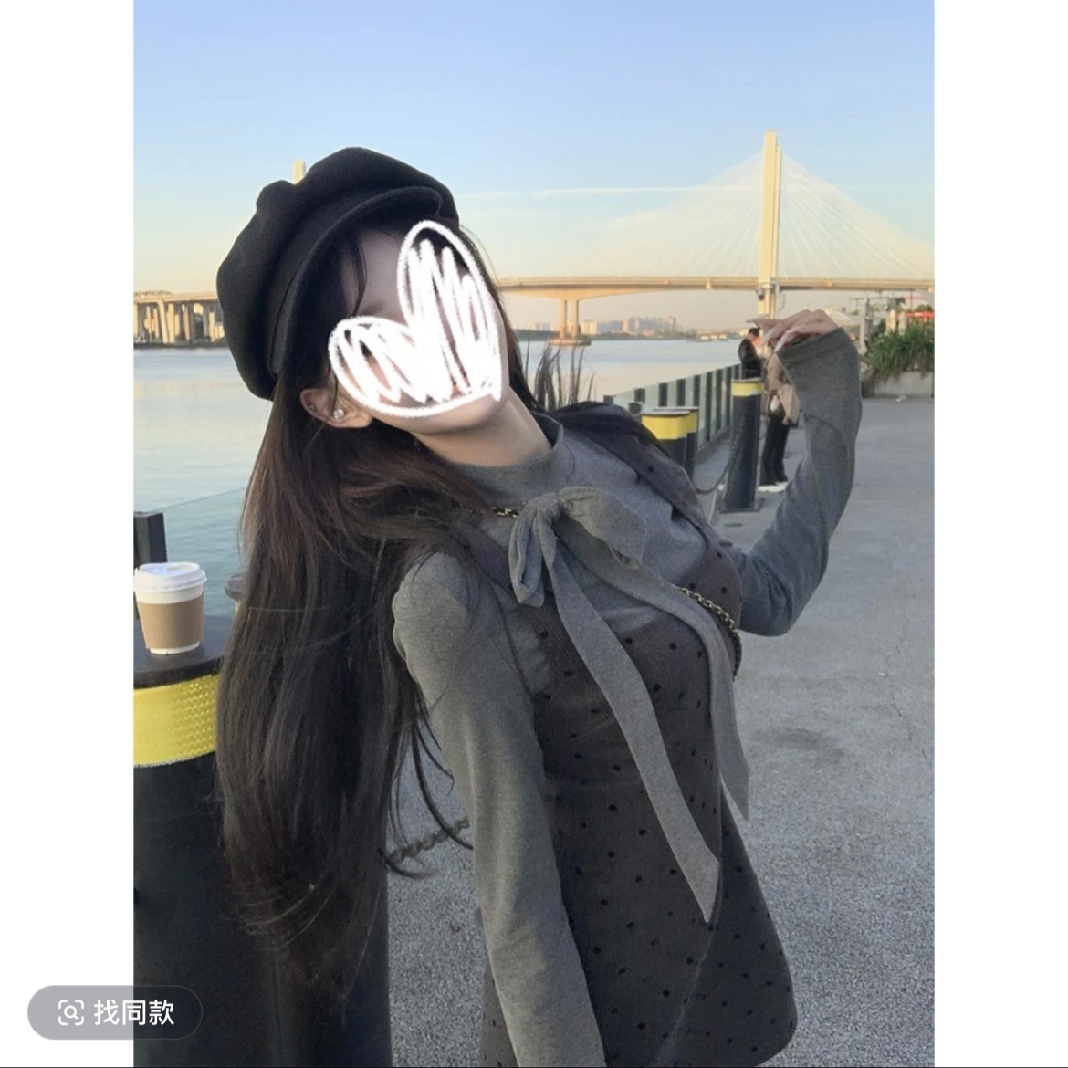 A甜美减龄蝴蝶结长袖T恤波点背带裙两件套新款时尚套装#8163