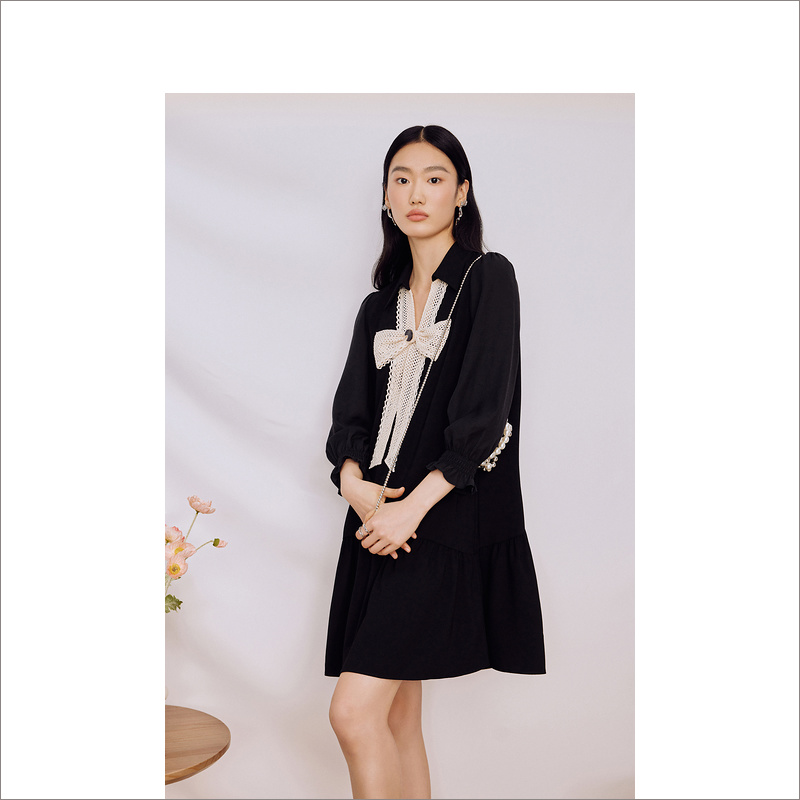 Goodland美地女装秋季新款法式轻奢高端a字显瘦连衣裙LC63305050