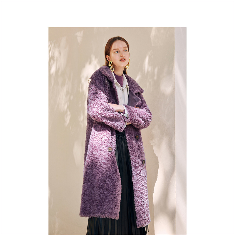 【多肉葡萄紫】Goodland美地女装冬季新毛呢中长款外套LC32509068