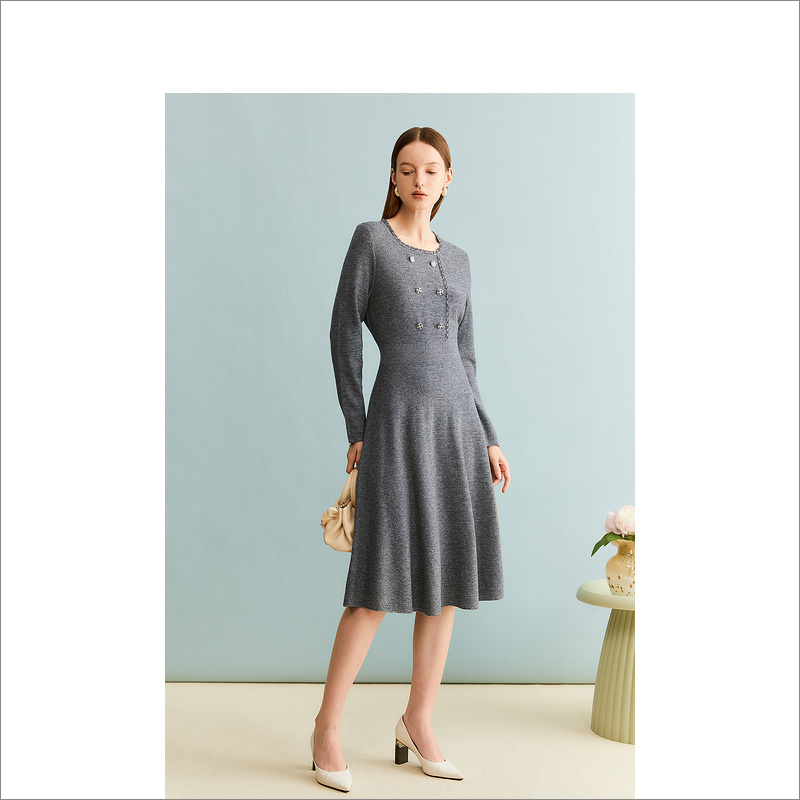 [裸感羊绒]YINER音儿奥莱女装冬季新款含针织连衣裙8C63506266 