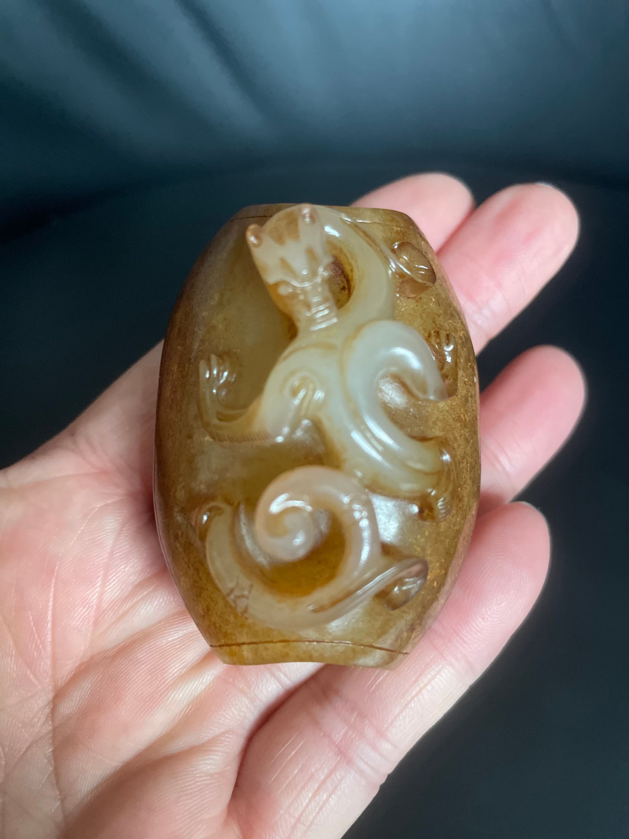 新疆和田玉精品龙龟把件沁色高浮雕龙挂件藏品摆件旧藏老货吊坠