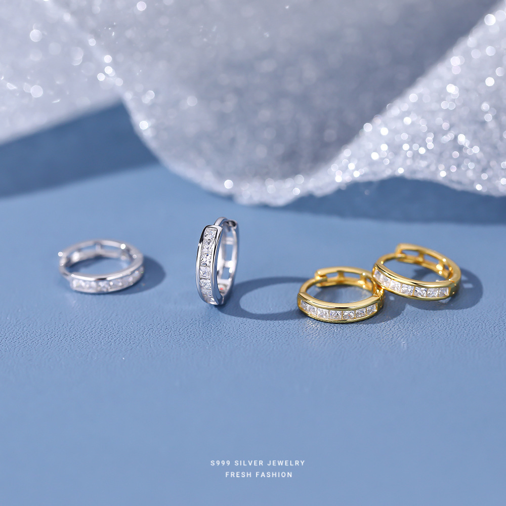 足银耳饰 方形锆石耳扣999足银2026新款爆款女高级感百搭耳环耳饰