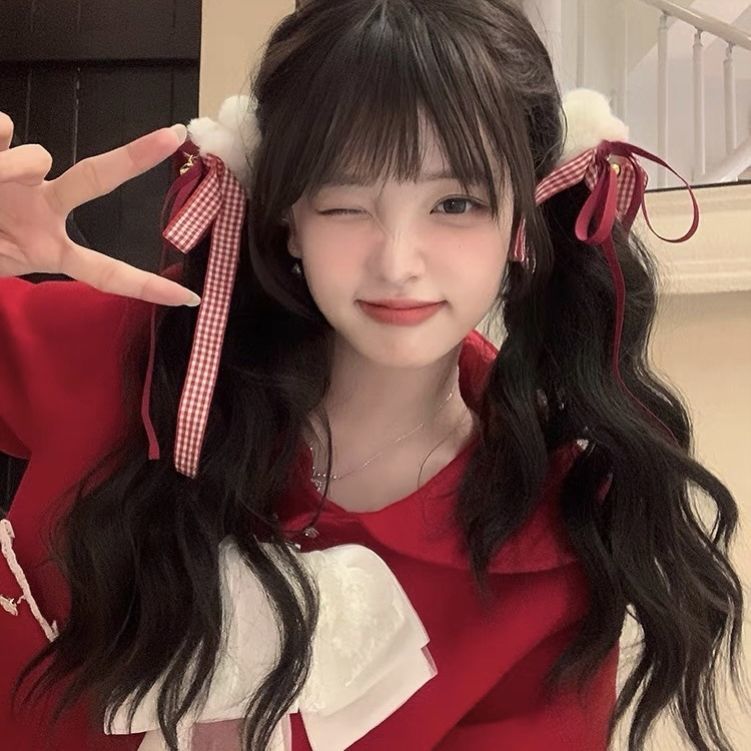 毛绒红色蝴蝶结发圈新年双马尾皮套发绳甜美喜庆头绳氛围感发饰品