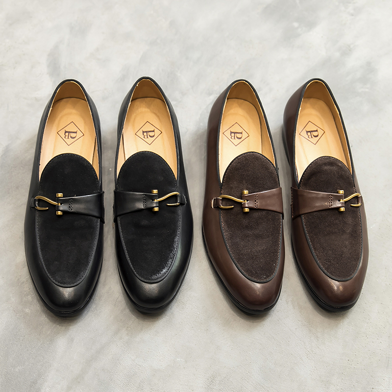 新款时尚一脚蹬懒人巴黎扣百搭男士商务英伦正装痞帅皮鞋1669-2