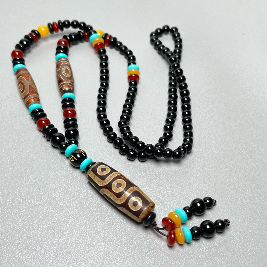 藏传玛瑙九眼古珠项链劲饰复古民族风百搭男女通用潮流时尚项链