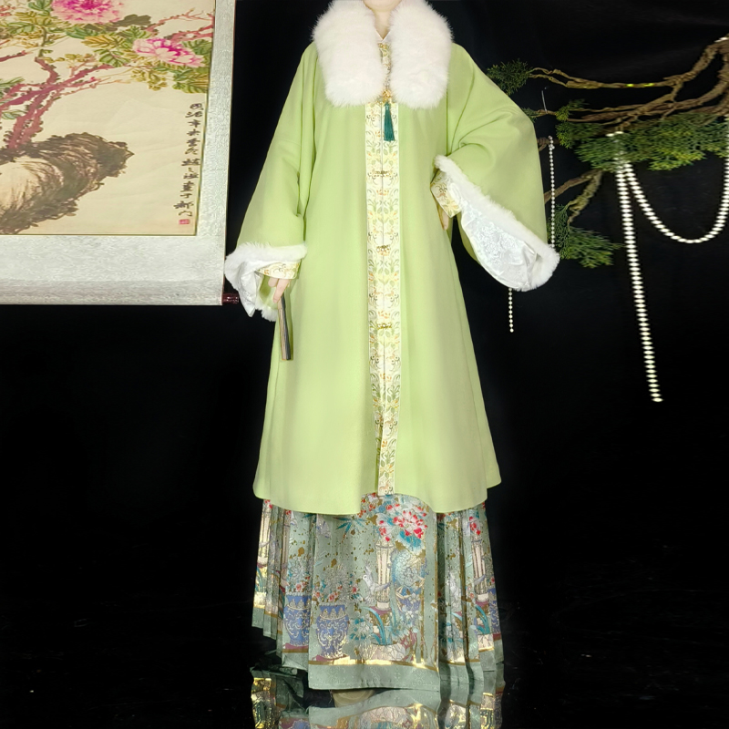 ［四季瓶安］臻臻安汉服长袄明制披袄保暖加绒正品绿色马面裙新品
