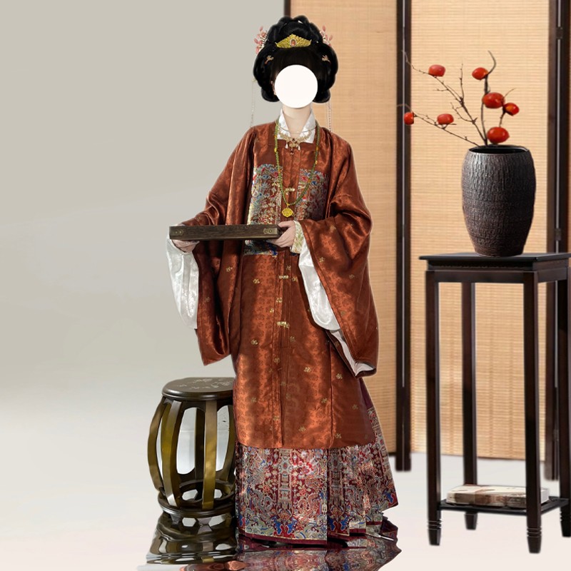 大码秋冬新品汉服马面裙红色龙纹织金妆花重工明制长补服