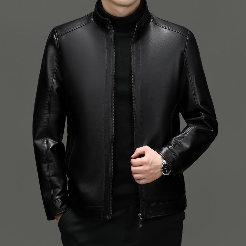 【乘1888】冬季新款加绒加厚男士真皮商务休闲男装立领皮衣外套