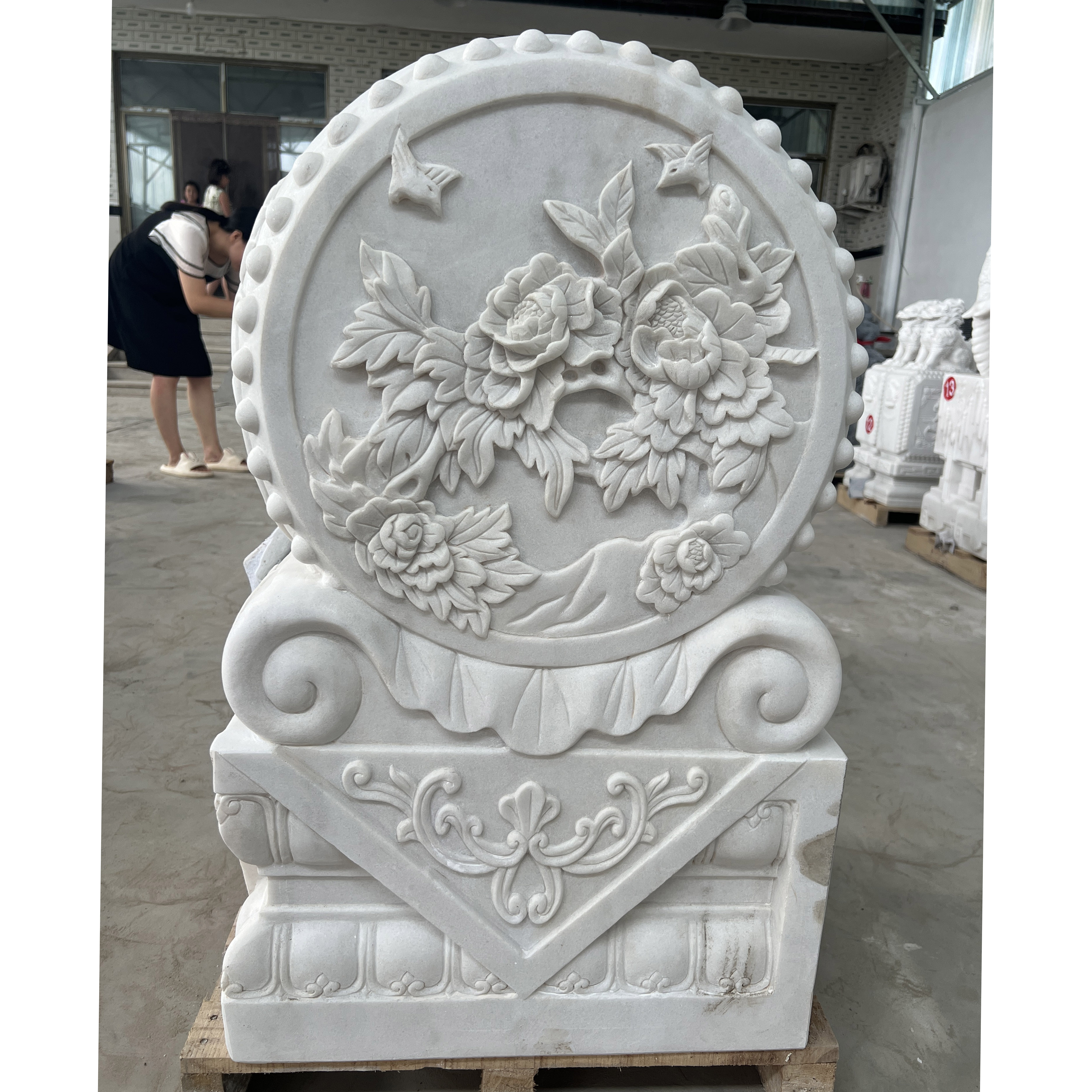 石雕门墩富贵花抱鼓青石一对汉白玉吉祥如意酒店别墅公司门口摆件