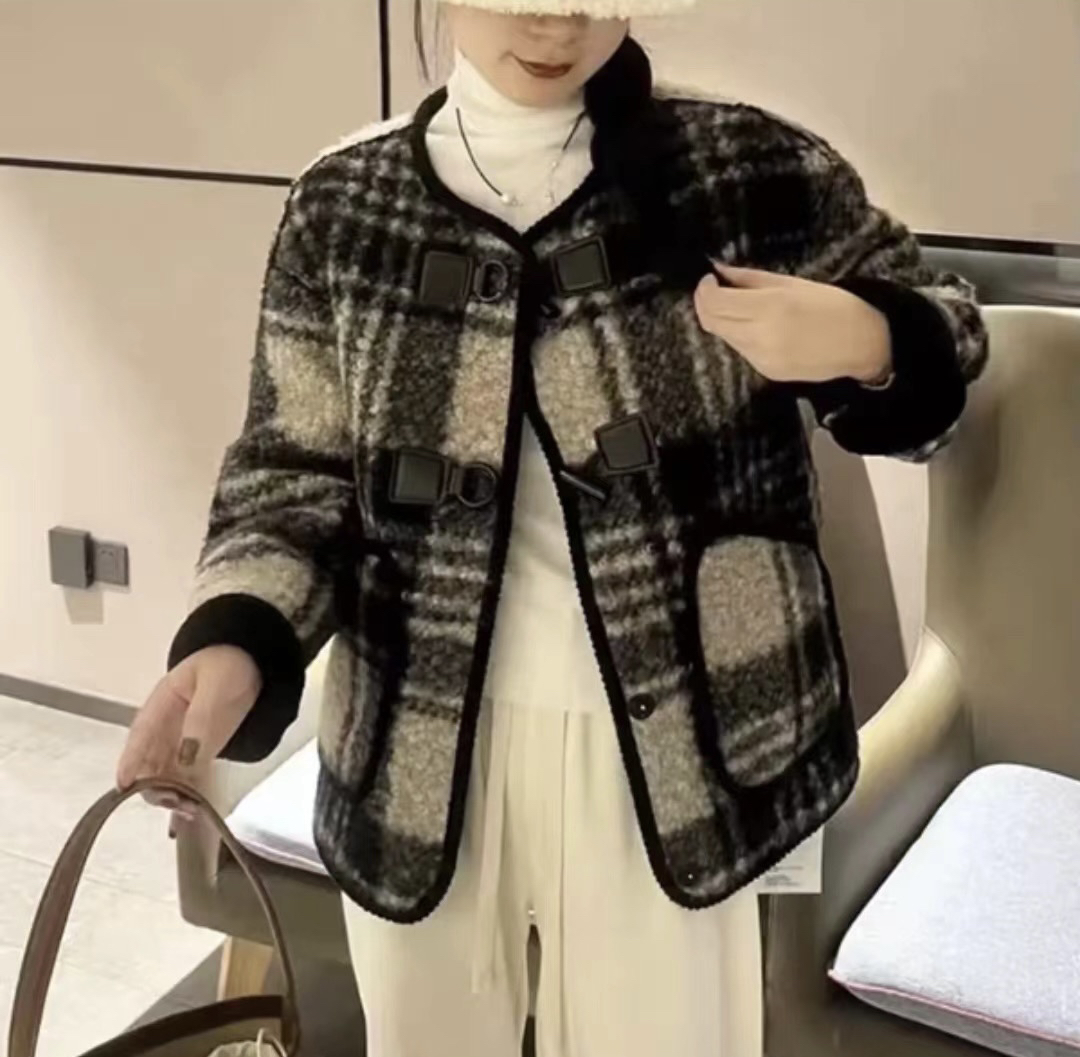 贝晨-冬季新款格子小香风韩版加厚短款时尚外套百搭上衣休闲秋冬