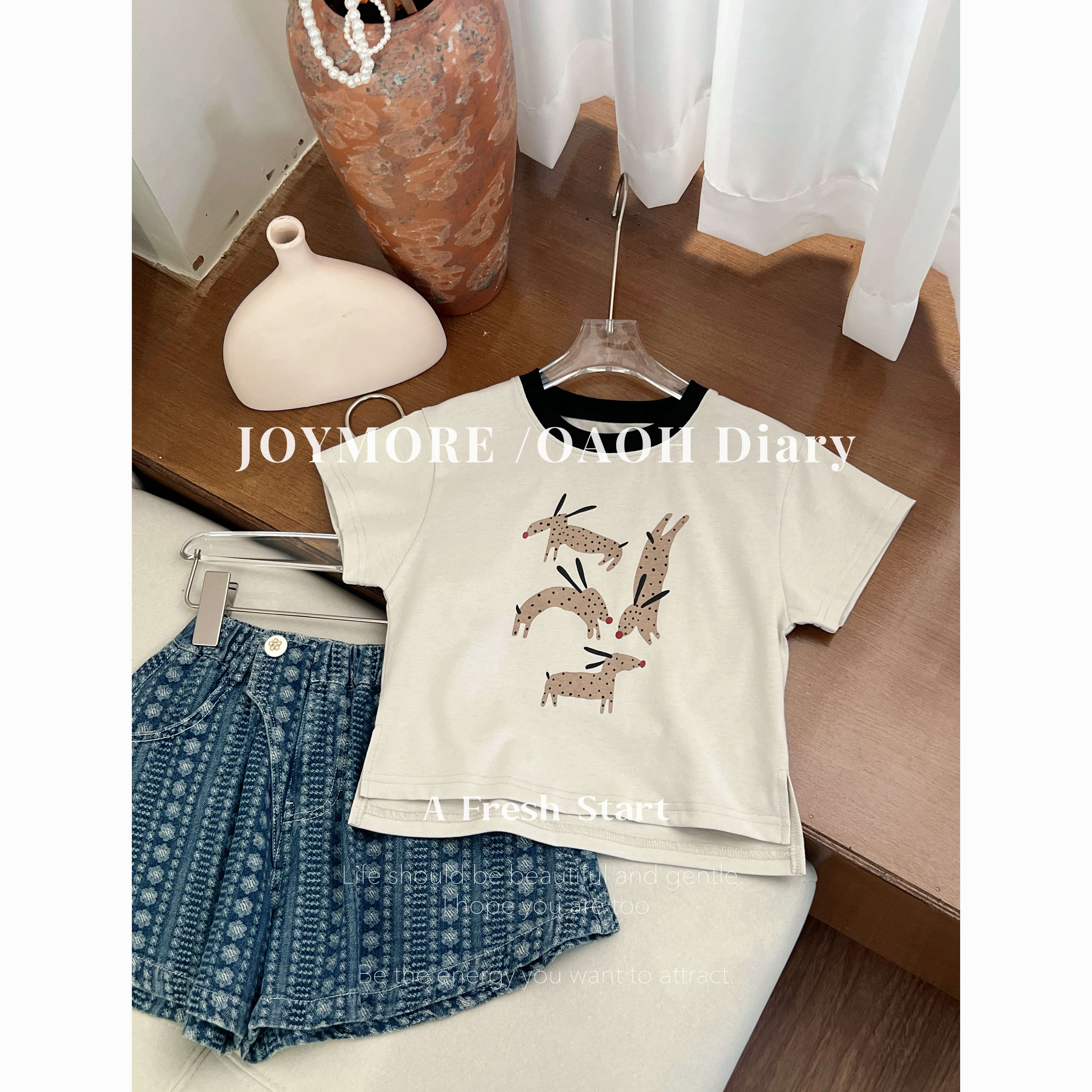 OAOH夏季中大童女童休闲百搭时尚可爱韩版时髦洋气上衣T1C1106-1