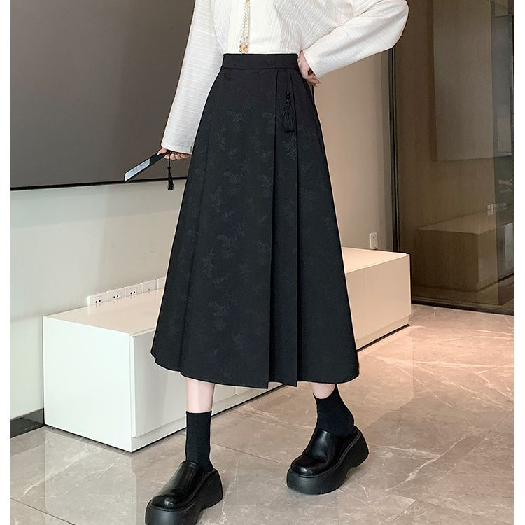 新中式国风提花半身裙女2025秋季新款气质百搭显瘦百褶垂感马面裙