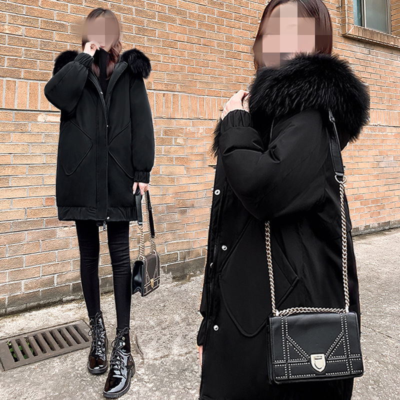 反季清仓白鸭绒黑色羽绒服女装2022年新款冬季中长款宽松显瘦大WW