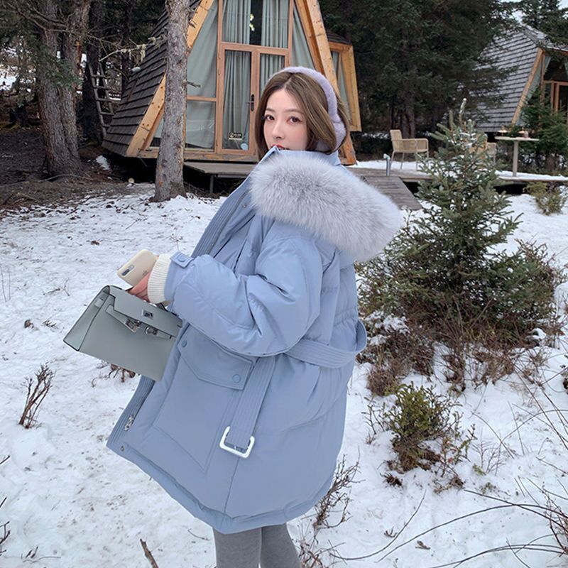 反季清仓大毛领羽绒服女2023冬新款中长款韩版收腰显瘦加厚白鸭WW