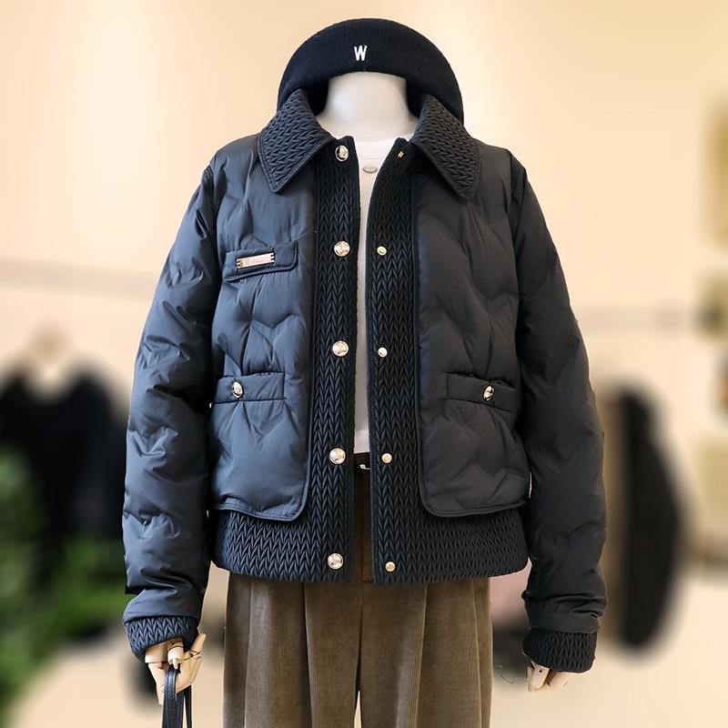 反季清仓小香风羽绒服2023年冬季新款女小个子减龄气质翻领白鸭WW