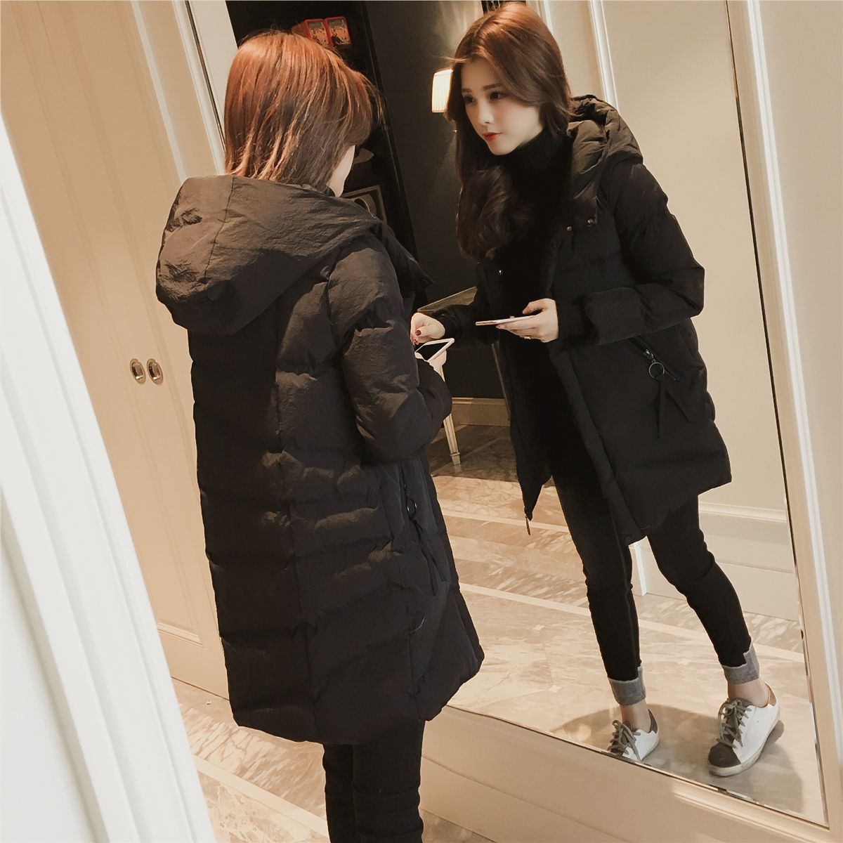 波登司羽绒服白鸭绒新款爆款反季衣女士女款中长款韩版时尚宽松显