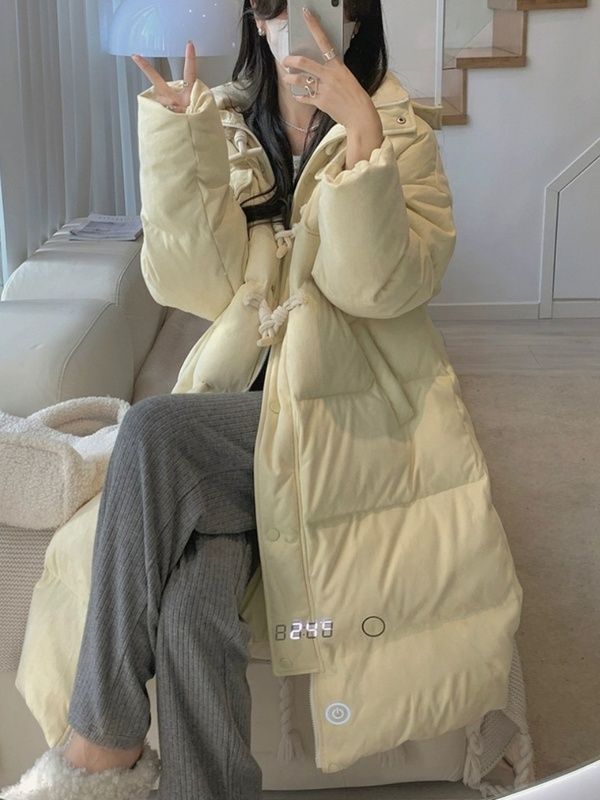 波登司羽绒服白鸭绒新款爆款牛角扣羽绒女士女款中长款季过膝宽松