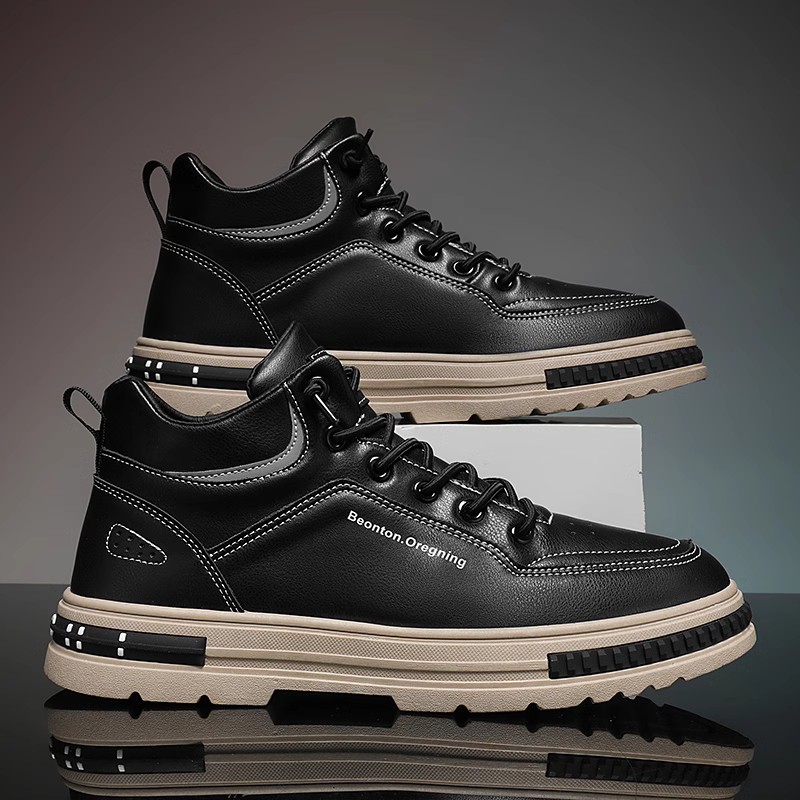 耐克男鞋秋冬季新款百搭皮面高帮板鞋男士休闲皮鞋黑色中帮马丁靴