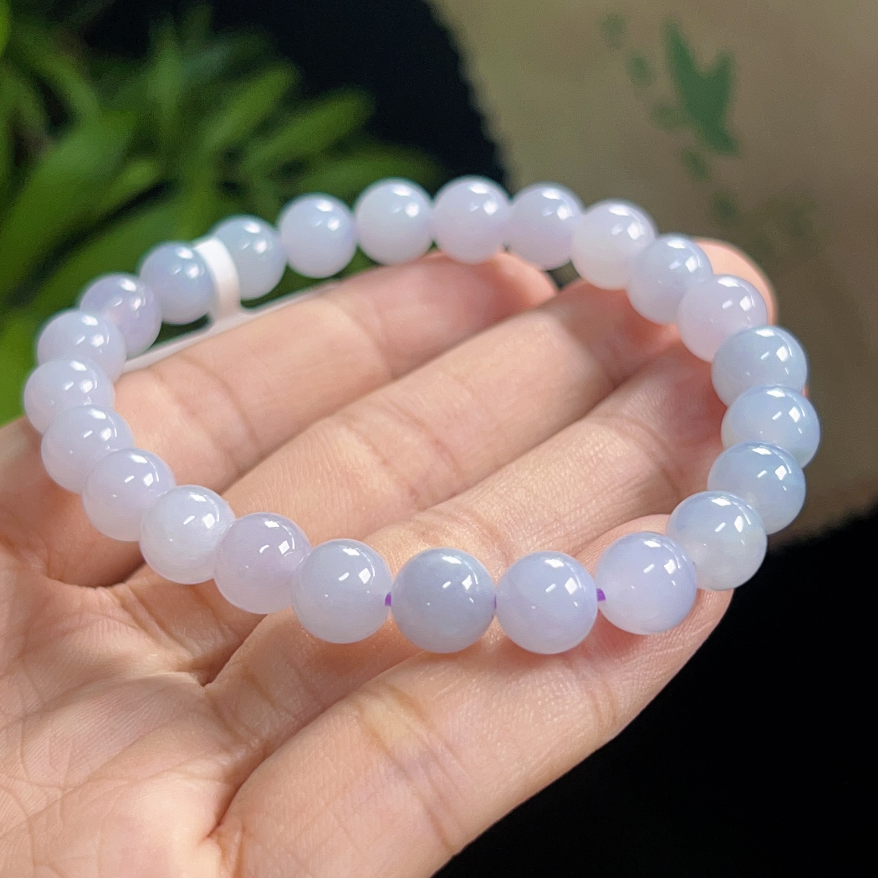 天然缅甸翡翠A货糯冰起胶紫罗兰手串珠链卡7.4紫色粉色老型玉手串