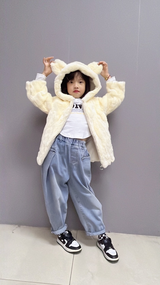 獭兔毛儿童男童女童加厚宝宝毛毛保暖外套冬装耳朵洋气休闲连帽