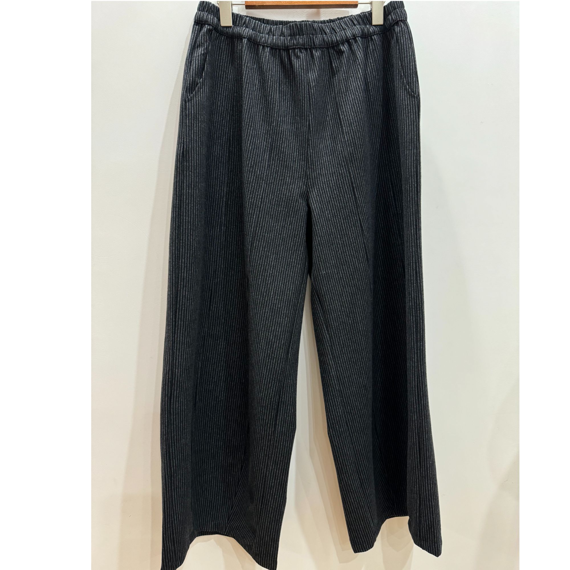 大码女装新款TY2335-1款条纹丝羊绒大直筒裤休闲百搭宽松