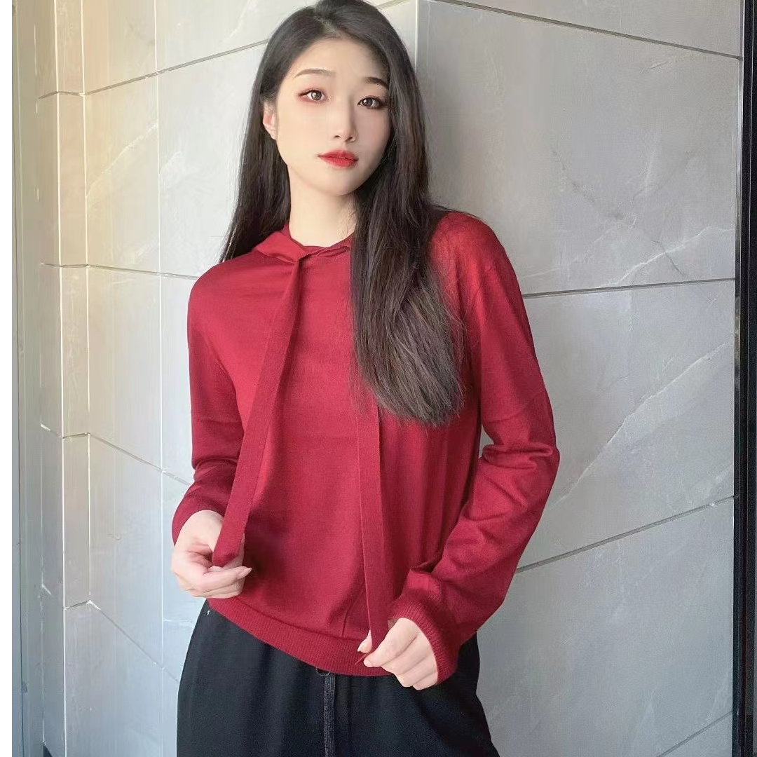 【商场同款】连帽毛衣秋冬新款气质简约百搭纯色针织卫衣女1399450