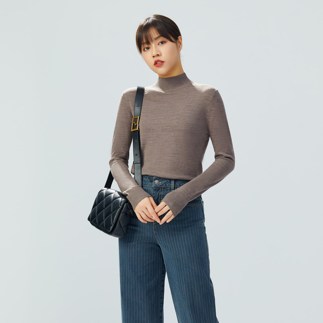 【商场同款】羊毛打底衫百搭纯色长袖半高领保暖上衣女A300962