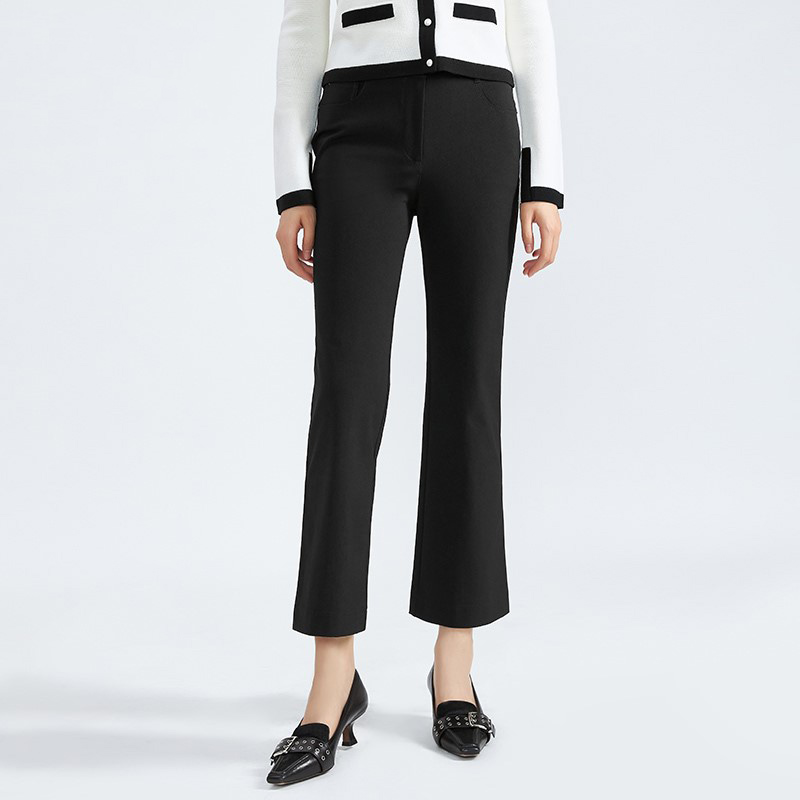 【商场同款】微喇招牌裤九分四面弹新款黑色弹力时尚休闲裤1100288