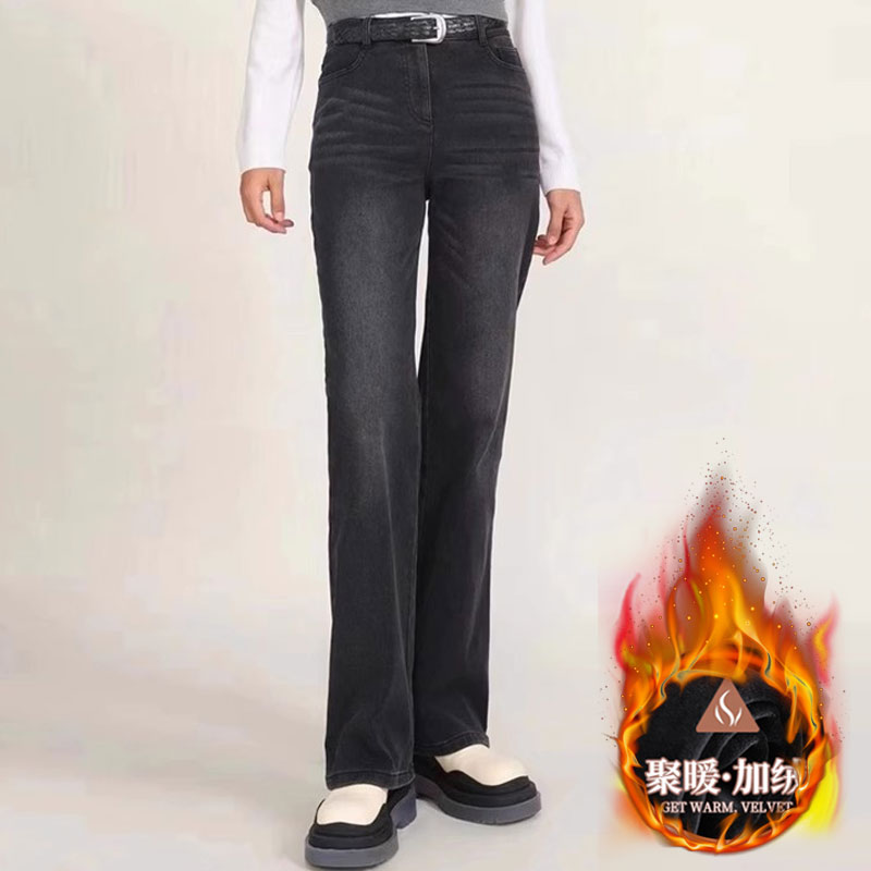 【商场同款】秋冬新款高腰直筒加绒牛仔裤时尚百搭气质长裤1100270