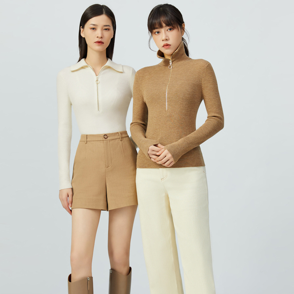 【商场同款】秋季新款立领针织衫修身半拉链时尚百搭女上衣A300996