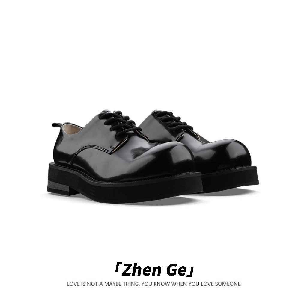 甄哥严选(圆头 漆皮德比鞋)高颜值时髦亮面小众休闲系带百搭皮鞋