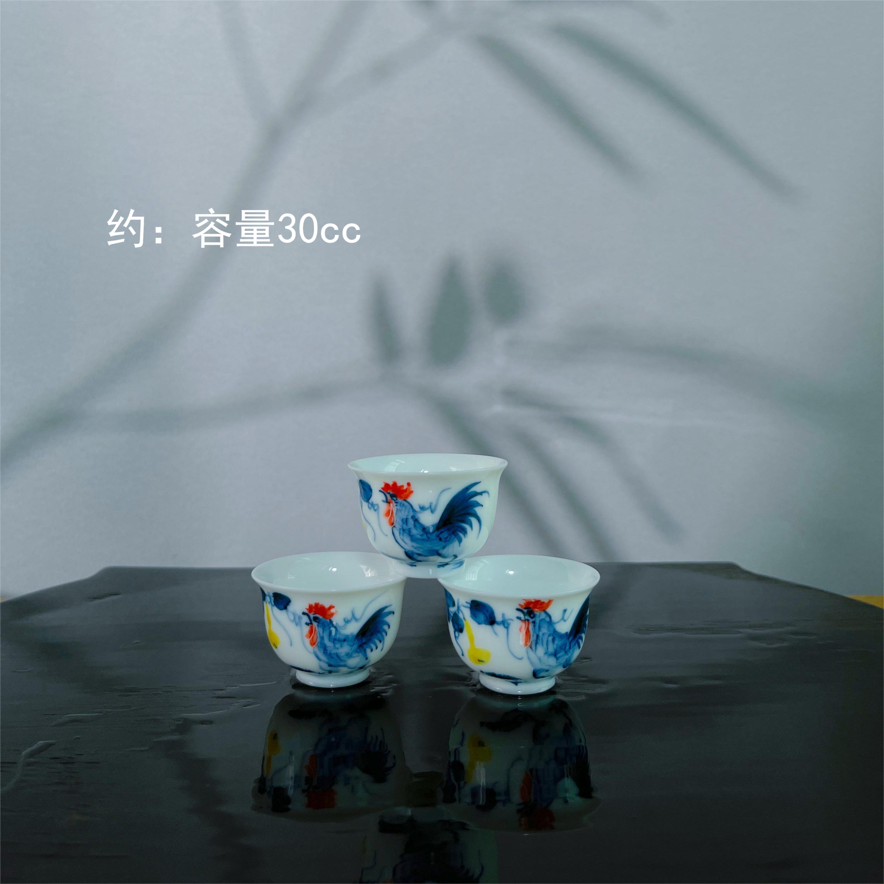 一善堂纯手绘高温釉下彩葫芦公鸡陶瓷客杯