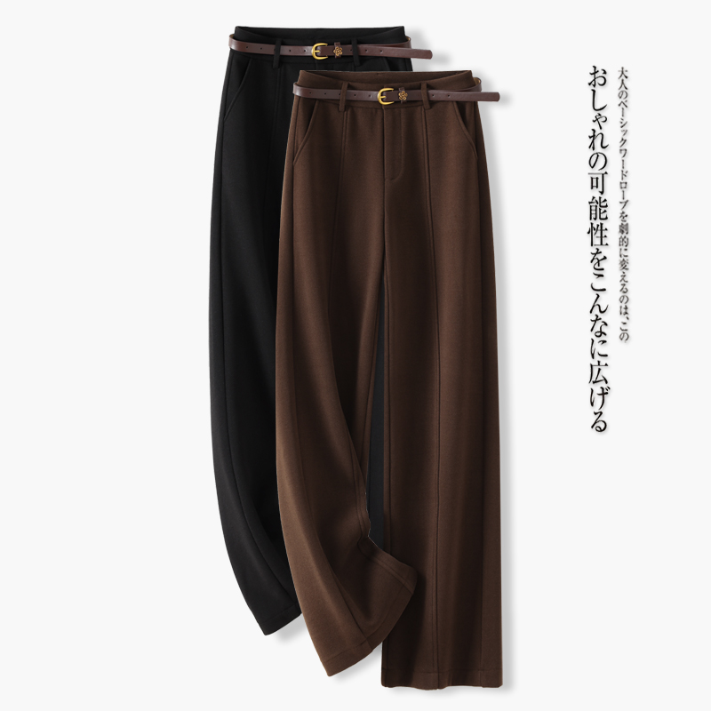 时尚毛呢窄版阔腿裤女秋冬季2023新款高腰宽松显瘦垂感休闲直筒裤