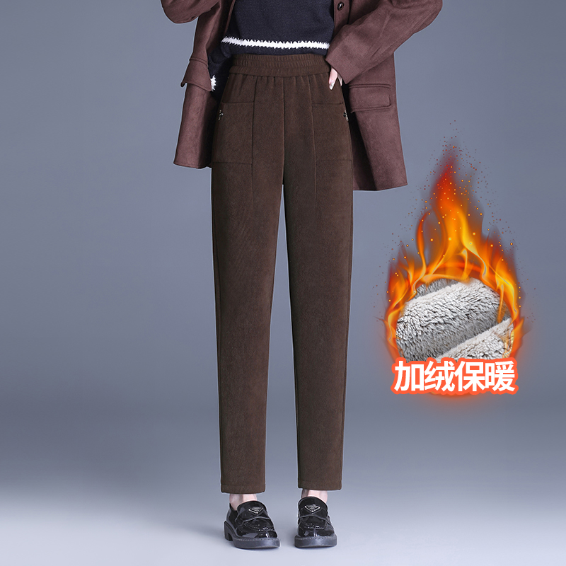 加绒加厚小脚裤女裤子秋冬哈伦裤2023新款时尚小个子萝卜裤香蕉裤