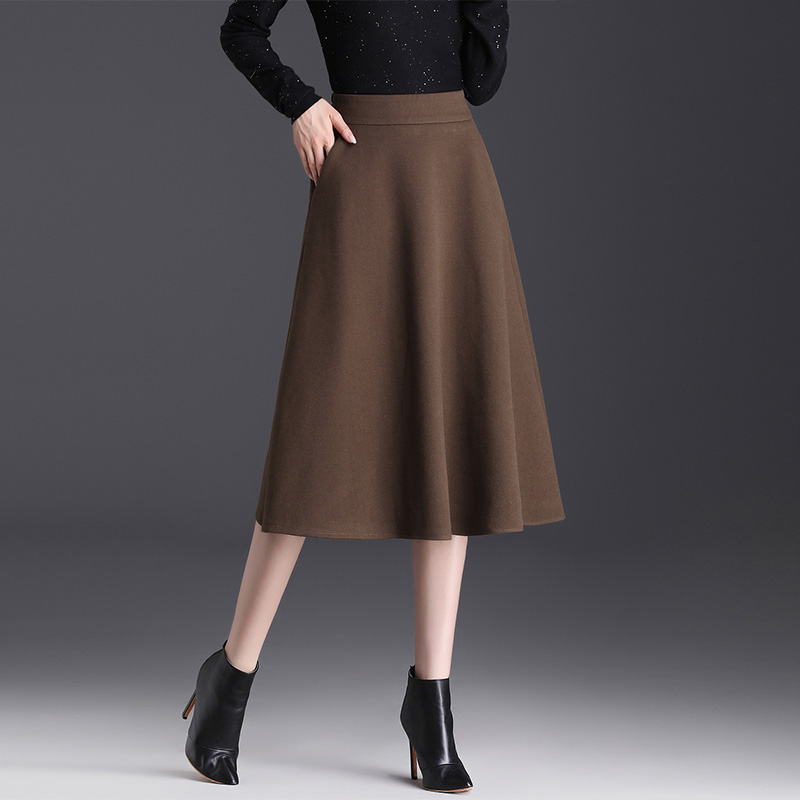 半身裙女2023新款秋冬裙子中长款高腰A字裙加厚高端毛呢半身冬裙