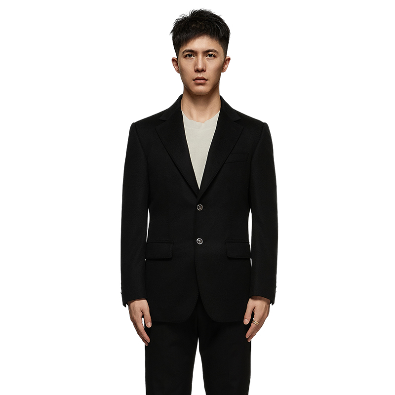 BETREE BEAR 单排扣半麻衬美利奴绵羊毛黑色西服高级西装老钱外套