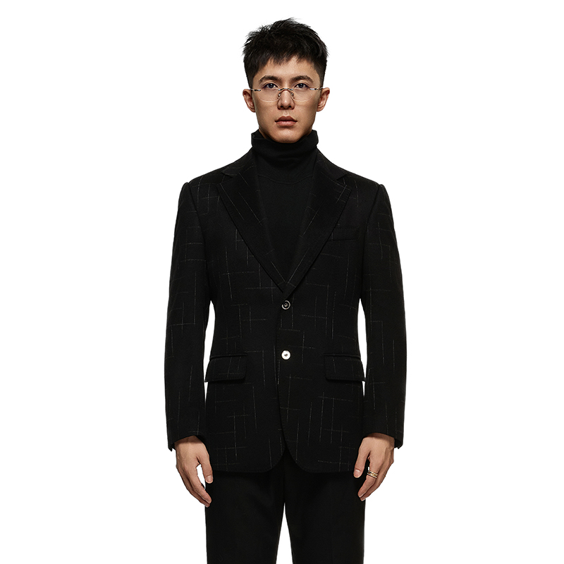 BETREE BEAR 单排扣半麻衬绵羊毛条纹西服高定山羊绒西装老钱外套