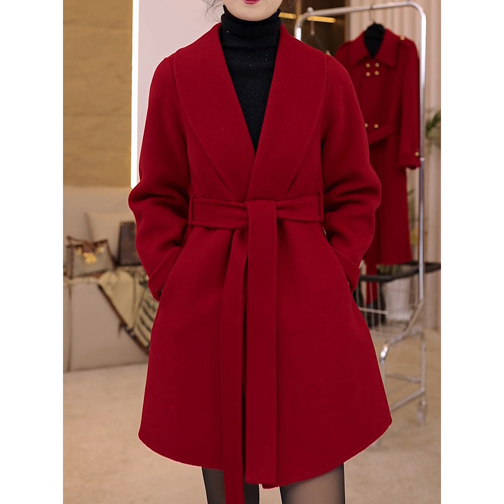 韩版气质时尚感名媛双面呢大衣2024秋冬新款保暖防寒显瘦遮肉外套