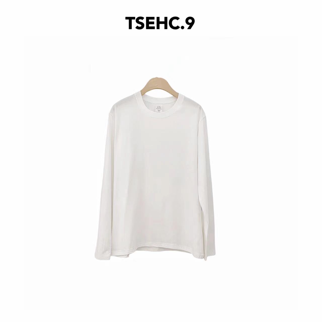 TSEHC.9韩系ins简约百搭轻柔情侣款休闲圆领纯色长袖白色T恤S111