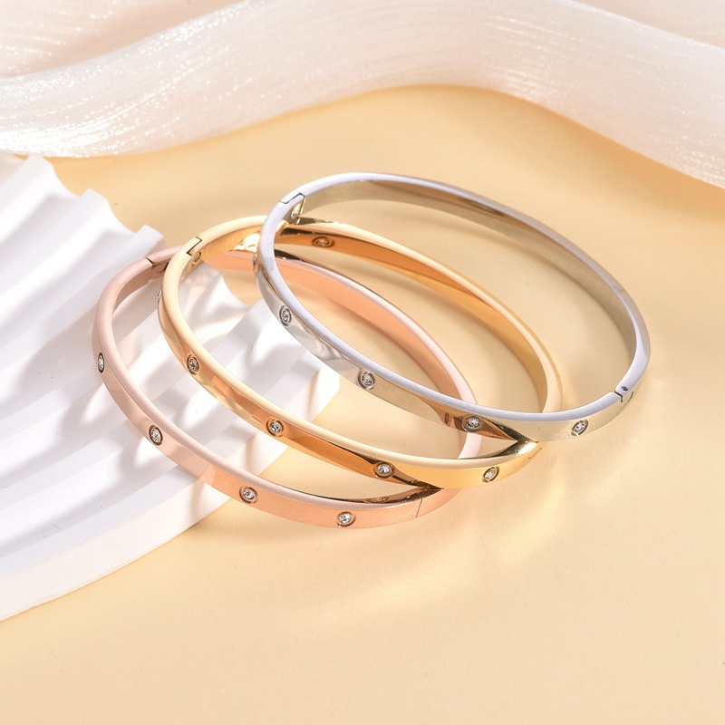 钛钢手镯 4mm镶钻卡扣手镯女轻奢高级感网红饰品