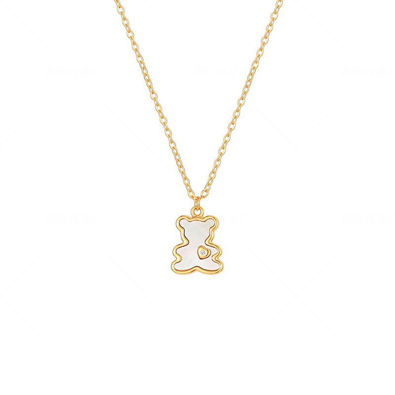 钛钢吊坠爱心小熊项链ins风时尚可爱镶钻吊坠女不掉色饰品