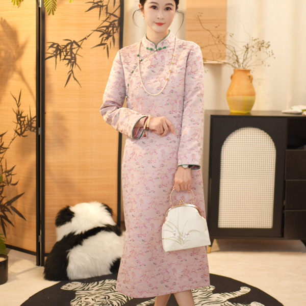 【贺贺·双龙戏珠】新中式瘦身旗袍桑蚕丝宋锦旗袍裙J1751