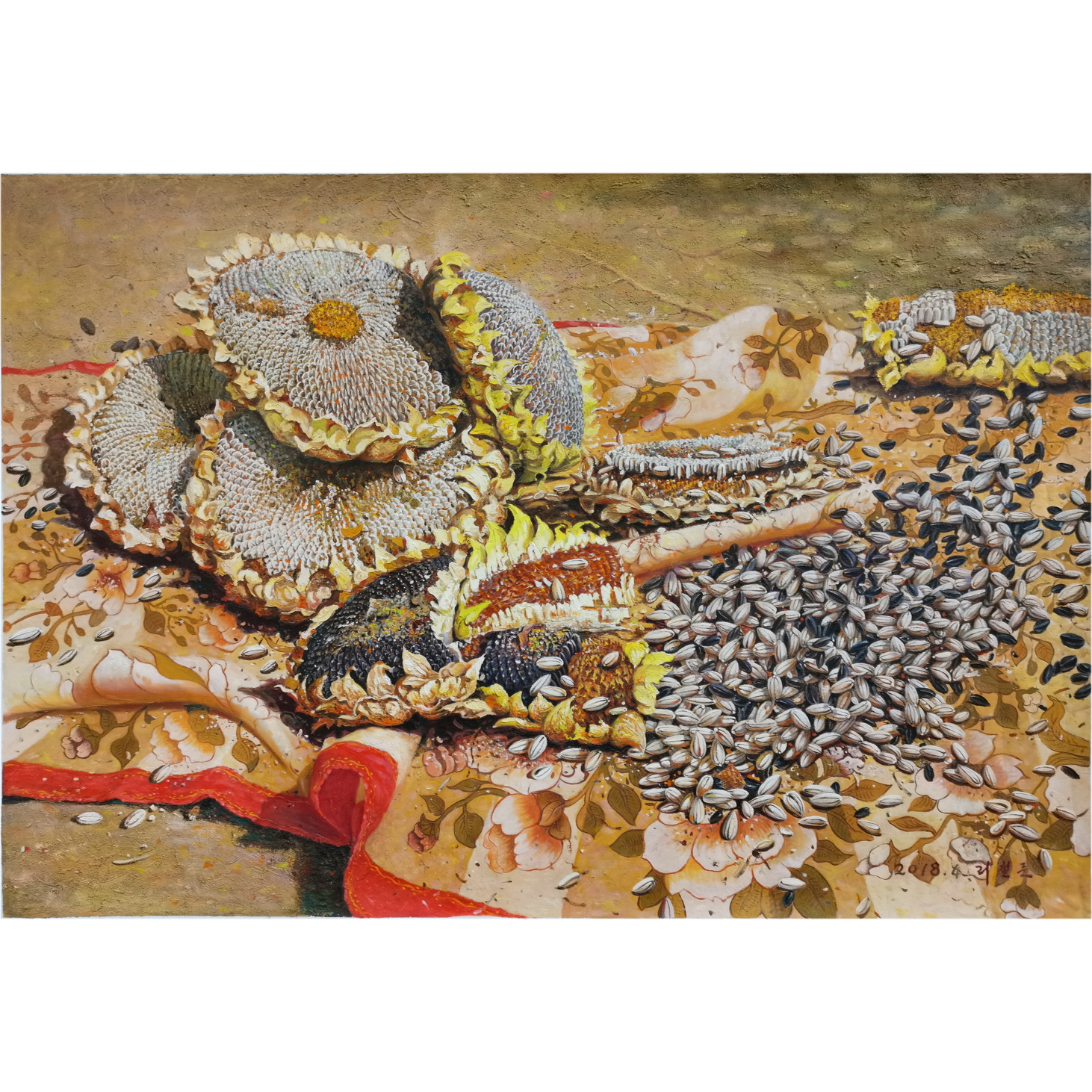 李哲俊《秋色》朝鲜画写实静物客厅挂画