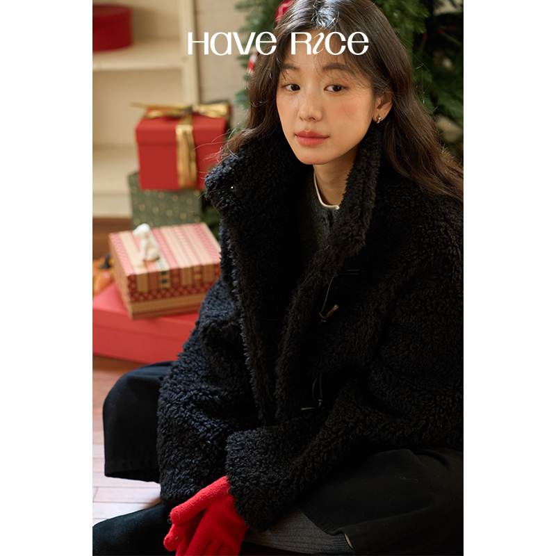 【温暖咩咩外套】羊毛复古慵懒百搭卷毛仿羊羔毛牛角扣外套