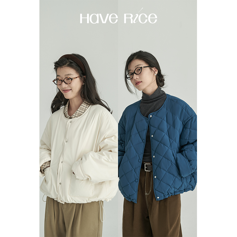 【两面穿菱格羽绒服】蓝莓奶油挞 轻暖系列菱格双面穿圆领羽绒服