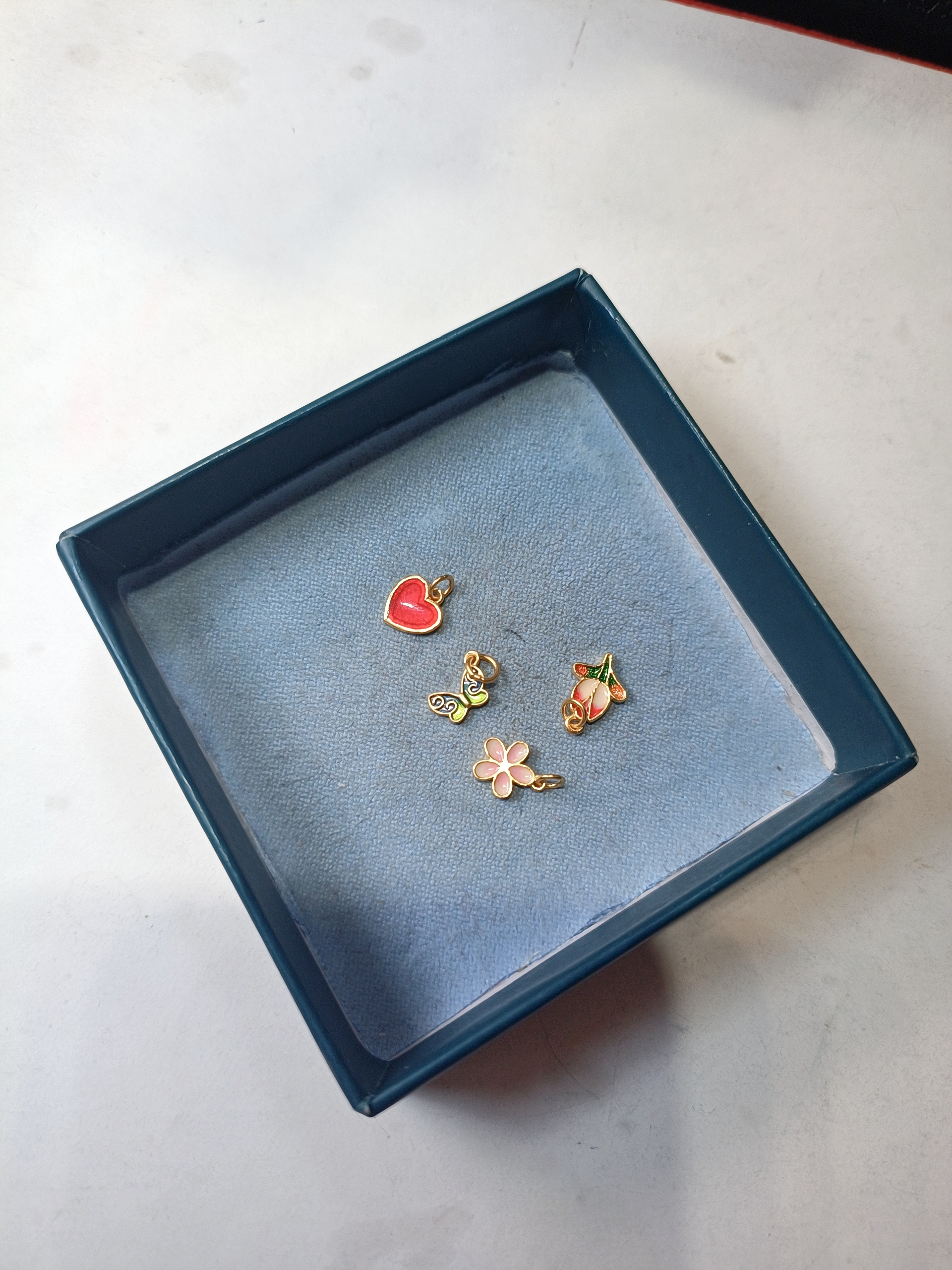足金999古法烧蓝花花蝴蝶爱心2.26串珠